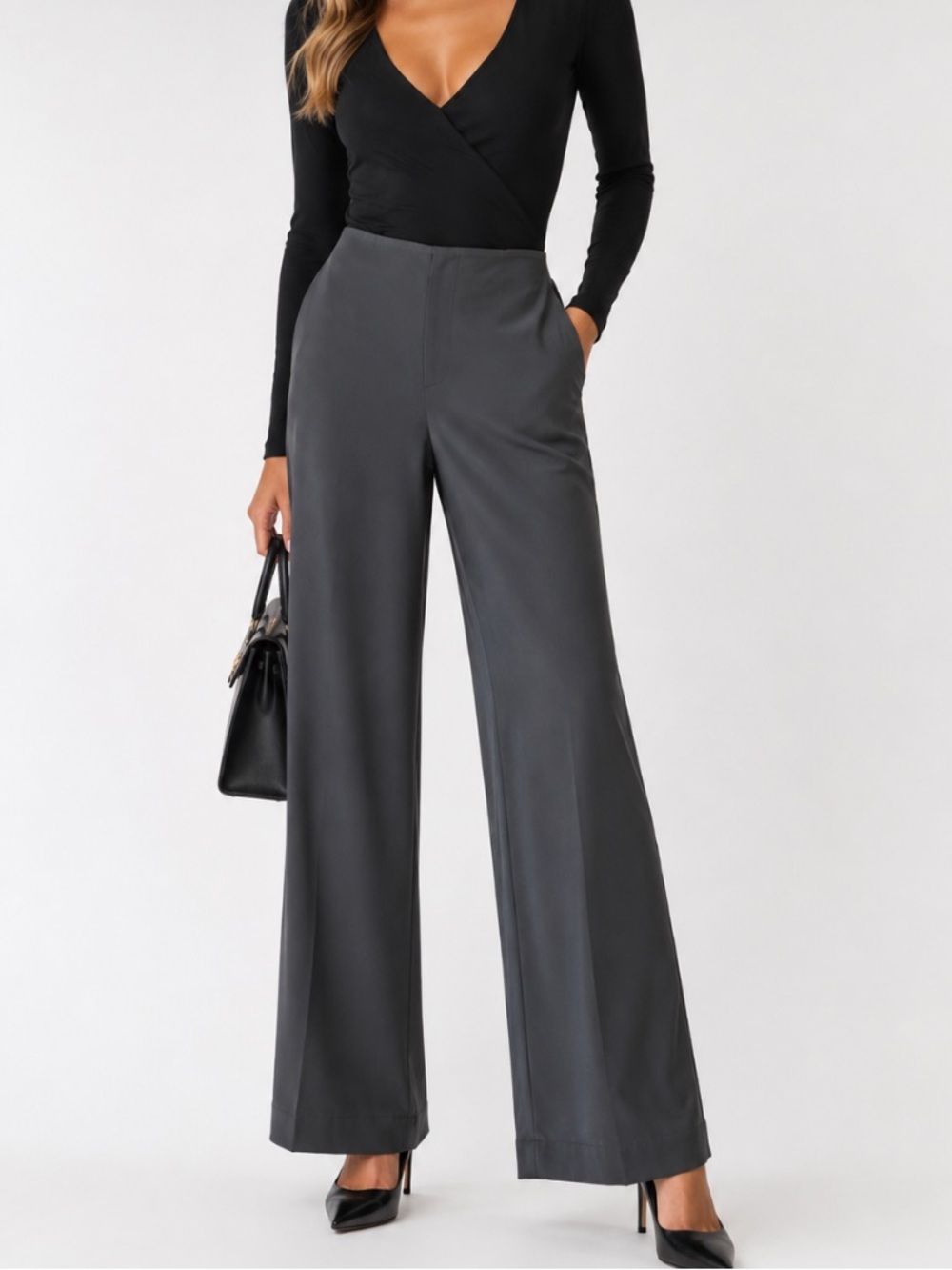 Doncaster Satin Wide Leg Pants Women’s Size 10 Virgin Wool Blend Zipper Front